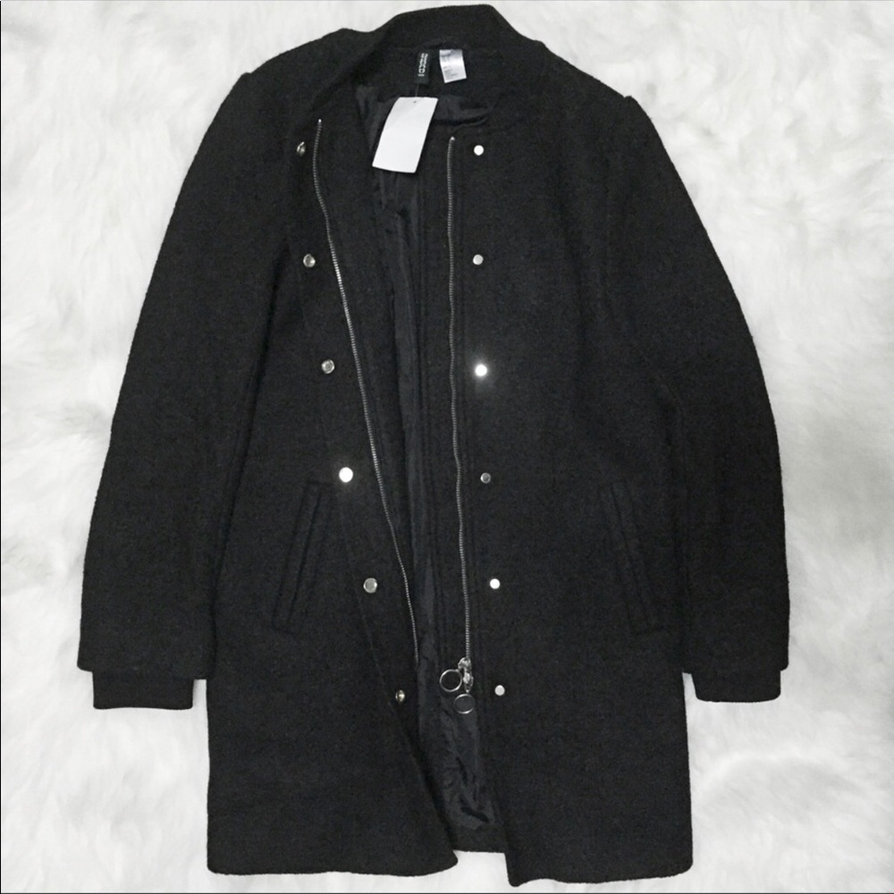 Wool Blend Long Bomber Jacket